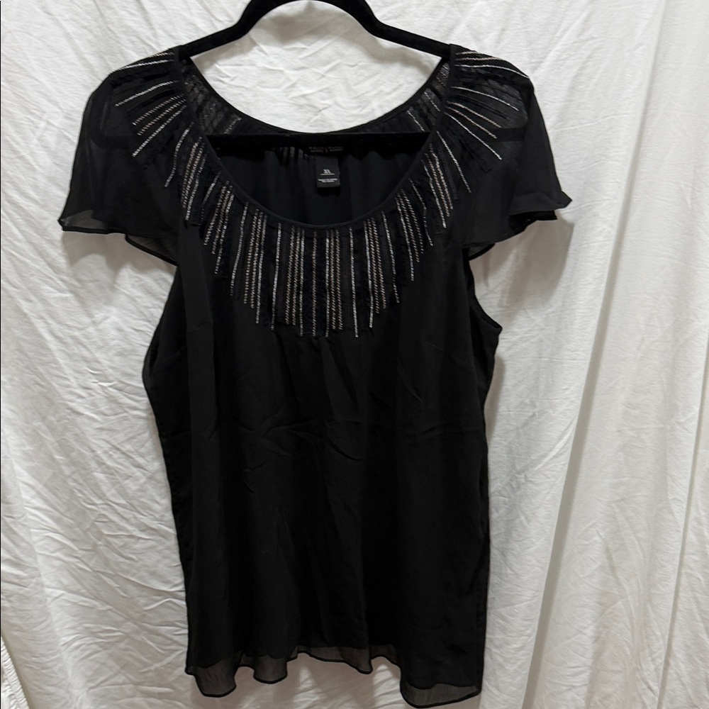White House Black Market Elegant Black Blouse with Silver Accents
